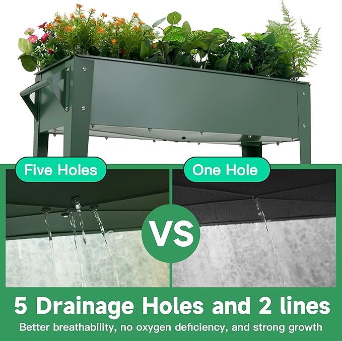 Raised Garden Bed with Legs and Wheels Removable for Outdoor, 31.6 * 14.6'' Metal Planter Raised Box for Growing Vegetables Herb Flower in Patio (Green) Rootora