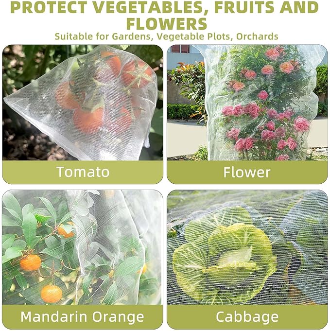 Bird Netting for Garden Protection, CANAGROW 4 Pack Garden Plant Mesh Netting Covers Bags with Drawstring, Insect Bird Barrier Bug Netting for Fruit Blueberry Bushes Vegetable Flower (3.3x4.9FT) CANAGROW