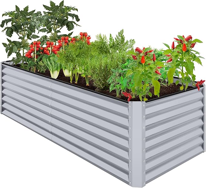 Best Choice Products 8x4x2ft Outdoor Metal Raised Garden Bed, Deep Root Planter Box for Vegetables, Herbs & Flowers, 478-Gallon Capacity, 100% Non Toxic Materials - Moonlight Gray BestChoiceProducts