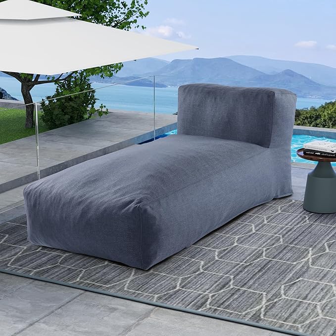 Outdoor Bean Bag Lounger Chair, Big Comfy Outdoor Daybed for Sunbathing and Tanning - Water-Resistant Patio Chaise and Pool Sun Lounger Furniture for Beach Deck (Denim Blue) SUNPEAK