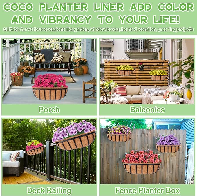 Riare 4 Pack 30 Inch Trough Coco Coir Liners for Planters, Pre-Formed Coconut Coir Replacement Liner Natural Coco Fiber Window Box Liners for Wall Planter, Window Basket Deck Railing Planter Riare