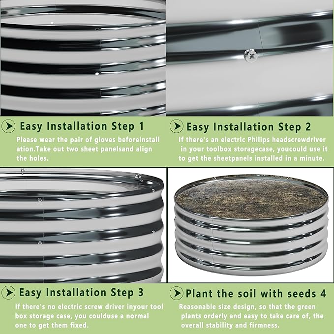 2PCS 4x4x1FT Galvanized Raised Garden Bed Kit,Vegetable Boxes-Round Metal Flower Box,Large Planter Raised Beds Outdoor Garden for Planting,Fruit,Herb-Silver DIIYIV