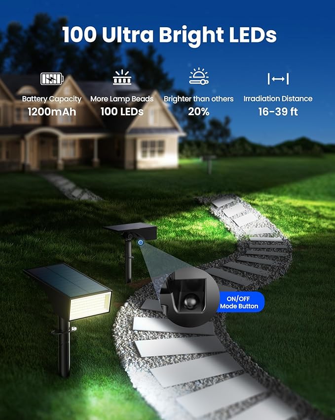 Koicaxy Solar Lights Outdoor Waterproof 8 Pack IP65, 100 LEDs 4 Light Modes, Higher Charging Efficiency, Auto On/Off Solar Landscape Spotlights for Garden Decor Yard Pathway Patio - Cool White SOLARSPOTLIGHTS