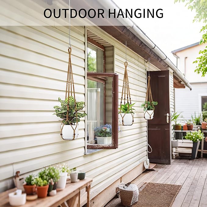 Macrame Plant Hanger - Fits 4 to 15 inches Pots for Indoor Outdoor, 43"/35"/29" Different Sizes Set, Brown (POTS NOT Included) IDEEEPAN
