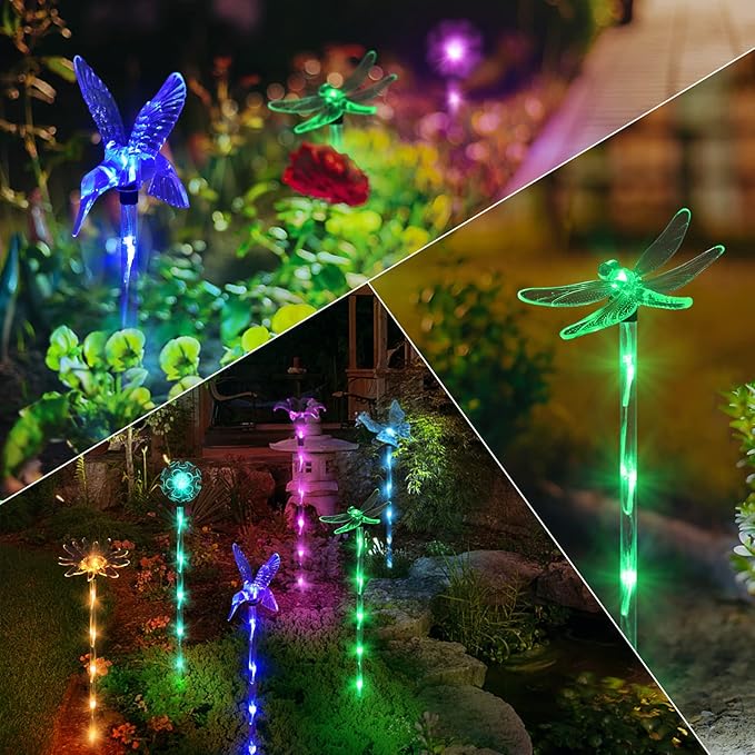 Set of 6 Arcylic Solar Lights for Outside, Solar Powered Garden Decorations with 8 Lighting Modes, Outdoor Waterproof Pathway Lights for Yard, Patio Plant Pot, Flower Bed (Mixed) Rootora