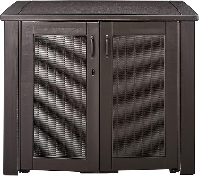 Rubbermaid Decorative Outdoor Storage Cabinet (123 Gal) Weather Resistant Dark Brown Organization for Home/Backyard/Pool Chemicals/Toys/Garden Tools/Porch/Patio Cushions Rubbermaid