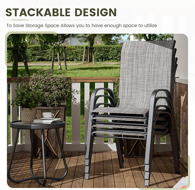 UDPATIO Patio Chairs Set of 8, Stackable Outdoor Dining Chairs with High Back, Breathable Textilene Fabric Outdoor Chair All Weather, 350LBS Capacity for Garden, Backyard (Light Grey) UDPATIO