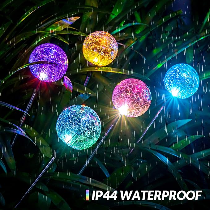 SOLPEX Solar Garden Lights 6 Pack, Solar Lights Outdoor Decorative, Solar Globe Lights Outdoor Waterproof for Yard and Garden, Multi-Color Changing Cracked Glass Ball LED Lights Solpex