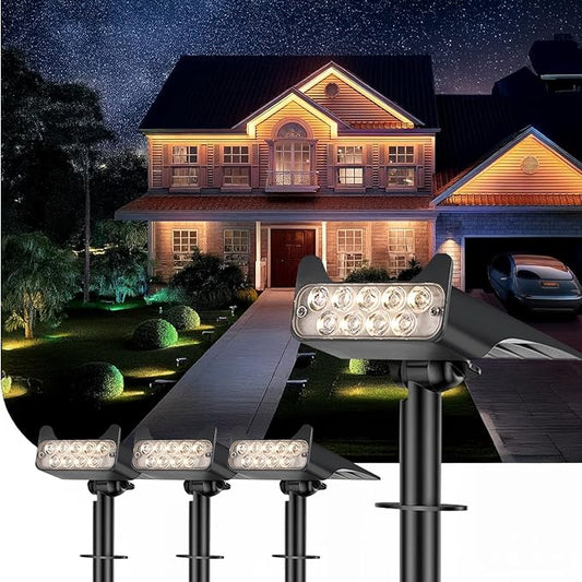 Solar Spotlights Outdoor Waterproof Landscape Path Lights Solar Dusk to Dawn Outdoor Lighting 4 Brightness Modes for Garden Pathway Tree Driveway Porch Yard HOFLYW