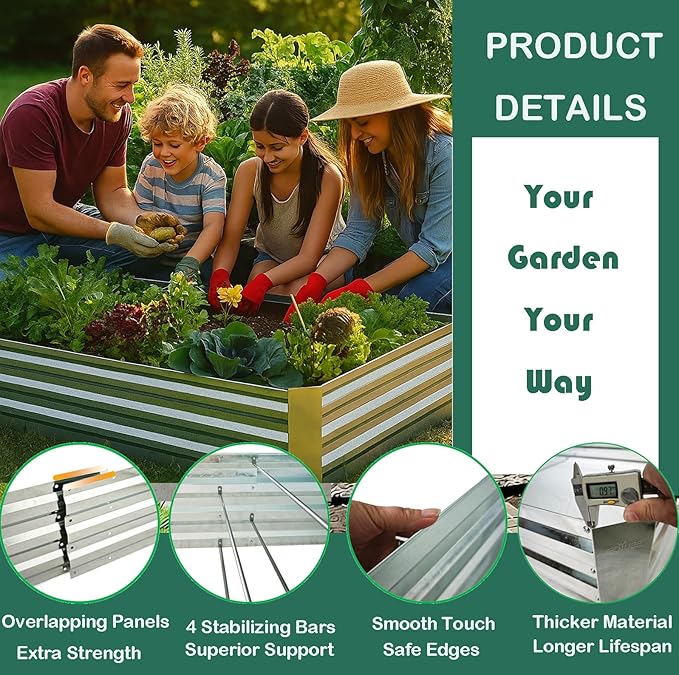 Galvanized Raised Garden Beds for Vegetables Large Metal Planter Box Steel Kit Flower Herb, 8x4x1ft FOYUEE