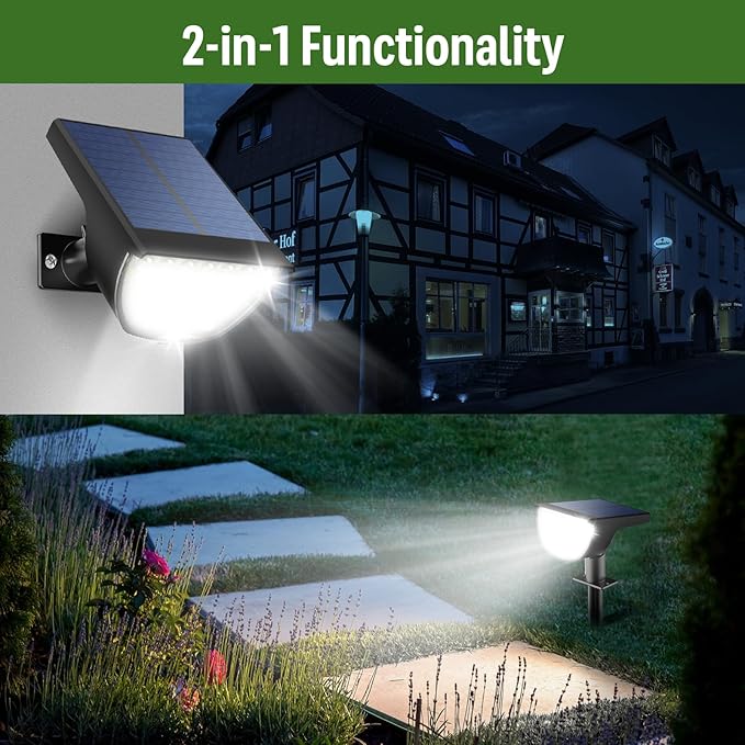 Solar Lights Outdoor Waterproof IP65, Solar Powered 76 LED 3 Lighting Modes Solar Spot Lights Outdoor for Yard Garden Landscape Pathway (Cool White, 4 Pack) GKGG