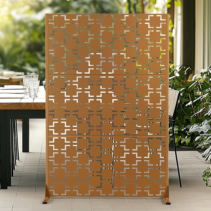 Outdoor Privacy Screen,72" H×47" W Metal Privacy Screen, Freestanding Privacy Fence Panels for Patio FENCY