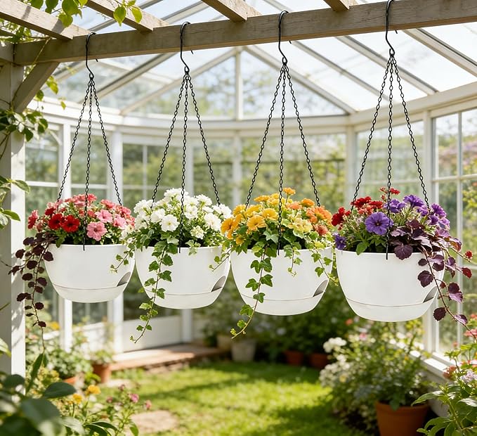 Set of 2-8 Inch Self Watering Hanging Planters for Indoor Outdoor，Hanging Plant Pots with Drainage & Removable Tray, Hanging Pots Holder for Ivy, Pothos, Ferns, Balcony & Patio, White zople