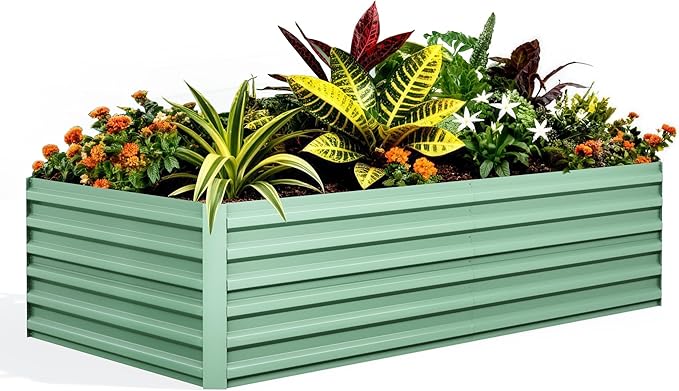 Garvee 8x4x2ft Galvanized Raised Garden Bed Outdoor,Rust-Resistant Raised Garden Beds for Gardening, Easy Assembly Outdoor Garden Box & Planters, Green Garvee