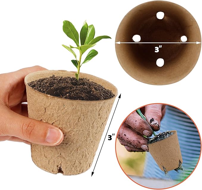 winemana 100 Pack Seed Starter Tray Kit, Biodegradable Peat Pots for Seedling with 100 Plant Labels, Plant Garden Germination Tray for Flower Vegetables Succulents (3" x 3") winemana