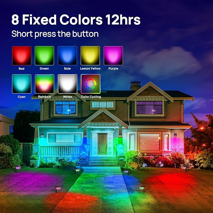 Consciot Solar Spot Lights Outdoor, Halloween Decorations 22 LEDs IP67 Waterproof Color Changing Solar Outdoor Lights, 8 Colors, 2-in-1 Adjustable Wall Lights for Garden Yard Pathway, 2 Pack(RGB) Consciot