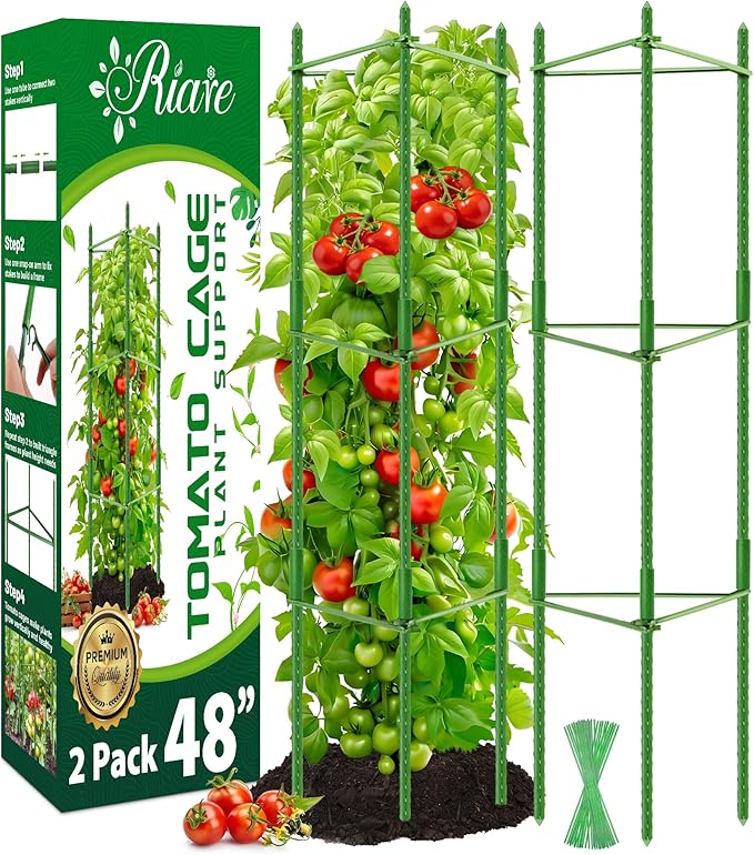 Riare 2 Pack 4 FT Tomato Cages for Garden- 48inches Heavy Duty Garden Stakes, Adjustable Tall Tomato Plant Support Tomato Trellis Cage for Pots, Raised Garden Bed, Climbing Vegetables Plants Flowers Riare