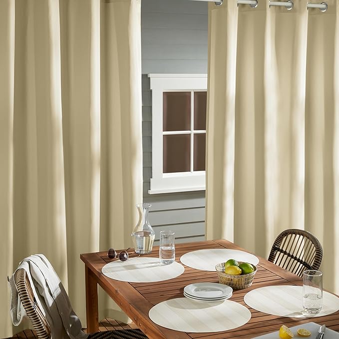 TOWN & COUNTRY BASICS Cabana Solid Heavyweight Indoor Outdoor Curtains, Light Filtering Opacity with Grommet Top, Water Repellent, 54"x96", Natural (Pack of 12) TOWN+%26+COUNTRY+BASICS
