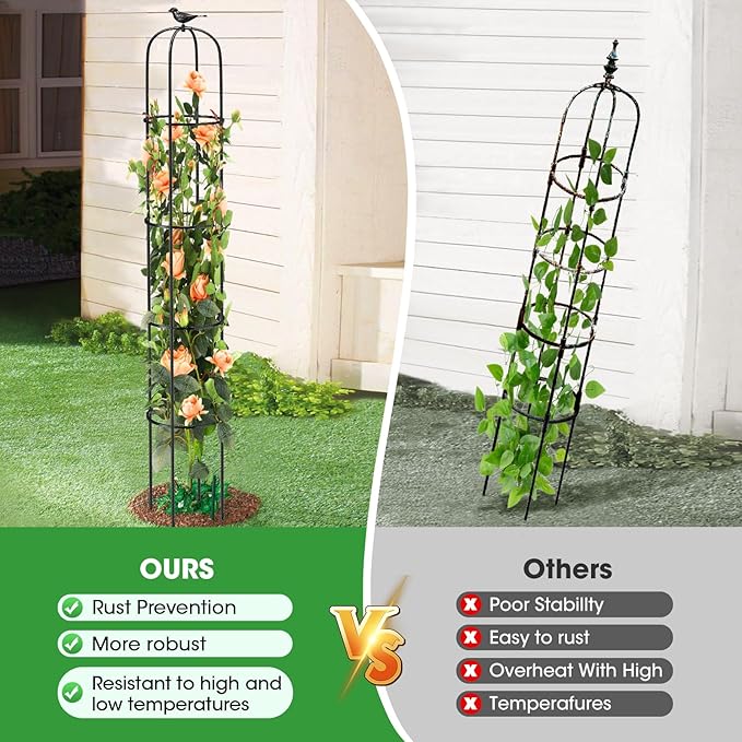 Tower Obelisk Garden Trellis for Climbing Plant，6.3FT/75.6" Rustproof Metal Potted Plant Climbing Support for Indoor Outdoor Flowers Vegetable Fruits Vines Support (2PCS) MQUPIN