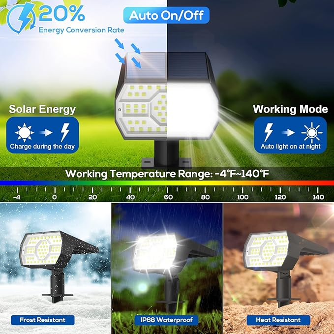NYMPHY Solar Lights Outdoor Waterproof IP68, 56 LED 3 Lighting Modes Solar Powered Garden Yard Spot Solar Lights for Outside Landscape- 6 Pack (Cool White) NYMPHY