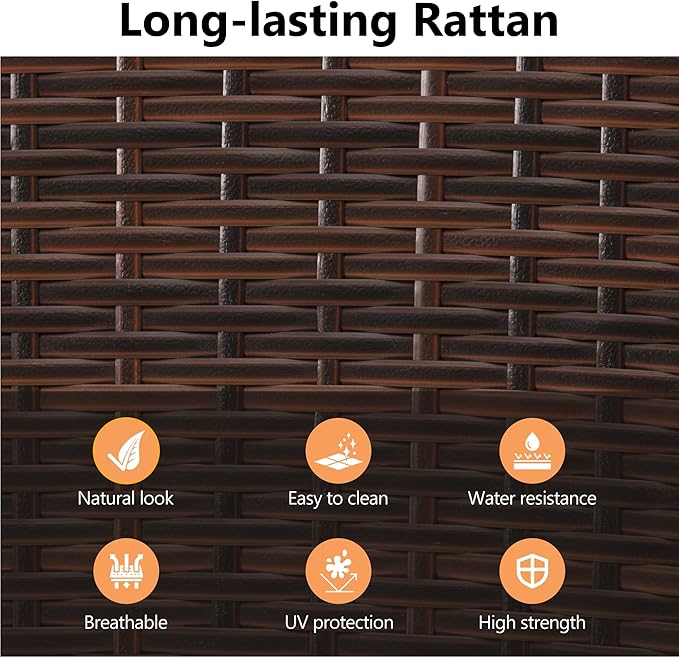 RoyalCraft 5 Piece Patio Wicker Dining Sets for 4, Water-Resistant Rattan Outdoor Dining Table and 4 Chairs with Wood Table Top, Conversation Set for Deck, Garden, Backyard, Removable Cushions, Brown Bringyoubetterlife