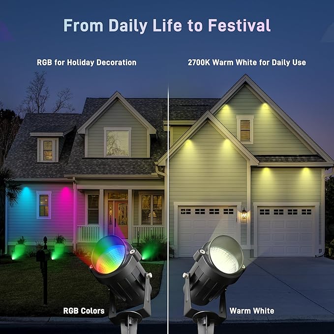 Halloween Christmas Outdoor Spotlights,12W RGBW Colors Changing Landscape Spotlight with Remote Control, IP65 Waterproof 110V Plug in LED Spotlight Outdoor with US Plug for Yard Garden House (8Pack) UPONELED