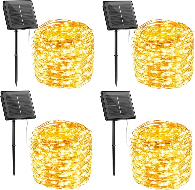 Solar String Lights Outdoor Waterproof, 4 Packs Total 132 Ft 400 LED Solar Fairy Lights with 8 Modes, Twinkle Solar Powered Outdoor Lights for Patio Yard Trees Wedding Christmas, Warm White Brightown