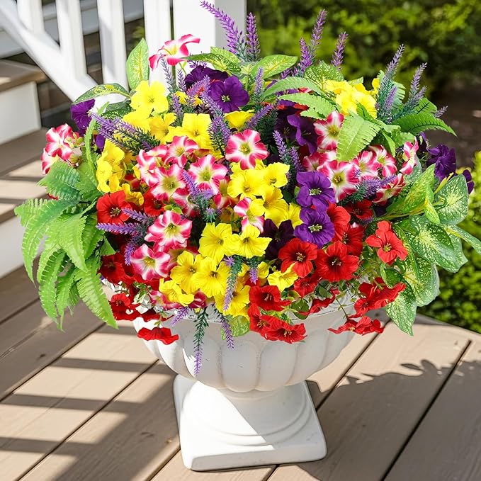 HOHOTIME 21 Bundles Artificial Flowers for Outdoors, No Fade Fake Plastic Flowers Faux Plants, Eucalyptus Morning Glory for Hanging Planters Garden Porch Window Box Home Wedding Farmhouse HOHOTIME