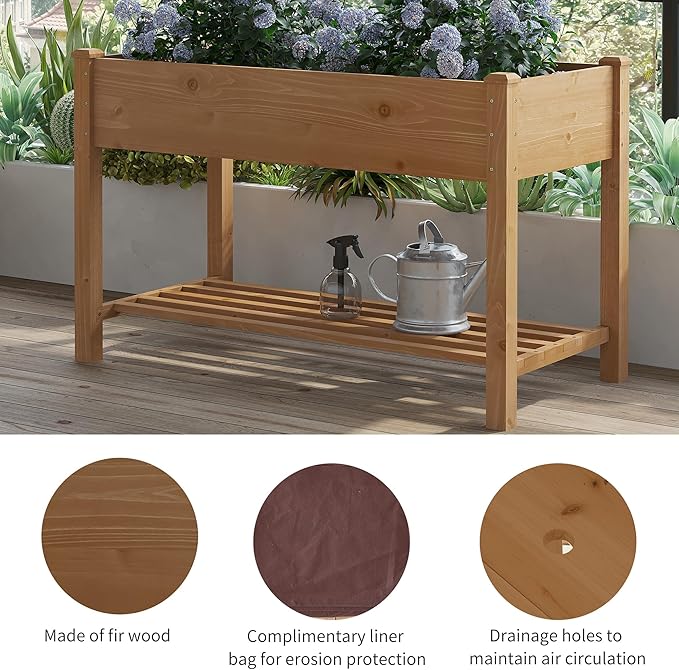FILWH Raised Garden Bed with Legs Elevated Wooden Planter Box Stand Large Planter Stand Box for Fruits Vegetables Flowers with Divider with Bag - 48 * 24 * 30.5IN（Brown） FILWH
