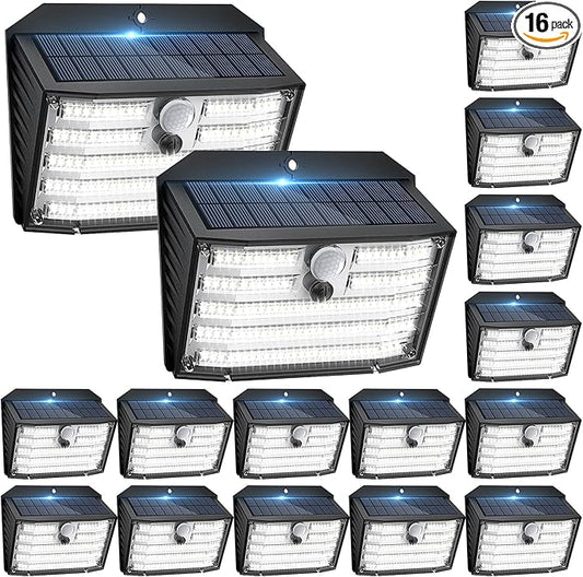 [16 Packs] Solar Motion Lights Outdoor, Ultra Bright Solar Fence Lights with Motion Sensor, IP65 Waterproof Security Light 3 Modes, 270° Lighting Angle, Wall Lights for Deck Patio Fence Garage Door Claoner
