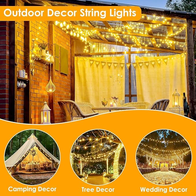 33Ft 100LED Fairy Lights Plug in, Waterproof String Lights Outdoor & Indoor 8 Modes with Timer, Christmas Light Bedroom Decor, Twinkle Light for Girl's Room Garden Christmas Decorations (Warm White) BHCLIGHT