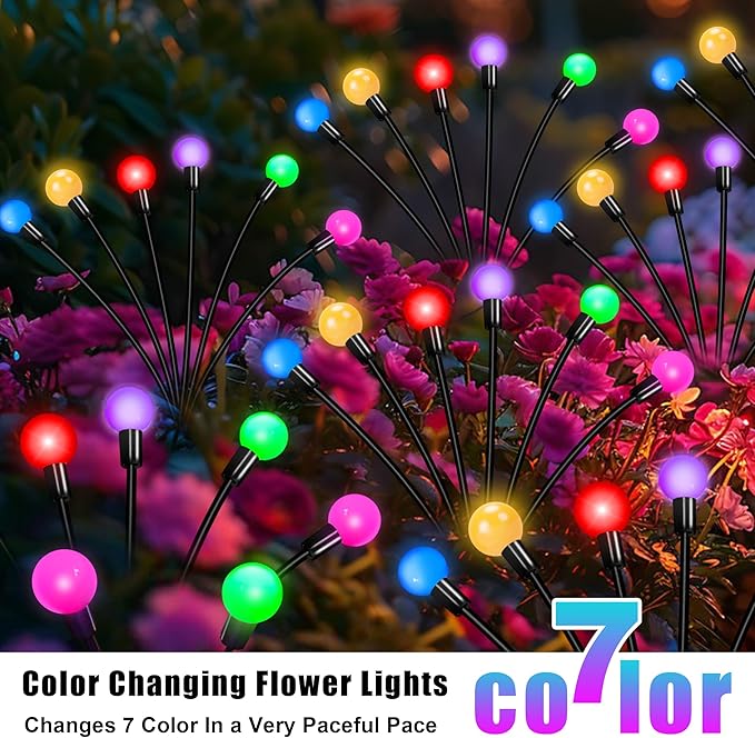Solar Garden Lights Outdoor Decor, 24 LEDs Solar Firefly Light, Multicolor Changing RGB Swaying Lights Outdoor Waterproof, 4 Pack 6 Heads Christmas Garden Decorative for Yard Patio Pathway Lawn Decor ZFNN