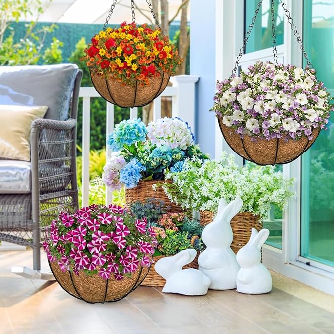 ZeeDix 2 Pack 18 Inch Large Hanging Baskets for Plants Outdoor with Coconut Liners Replacement, Hanging planters Baskets with Natural Coco Liner for Outdoor Indoor Planters Flowers Vegetables ZeeDix