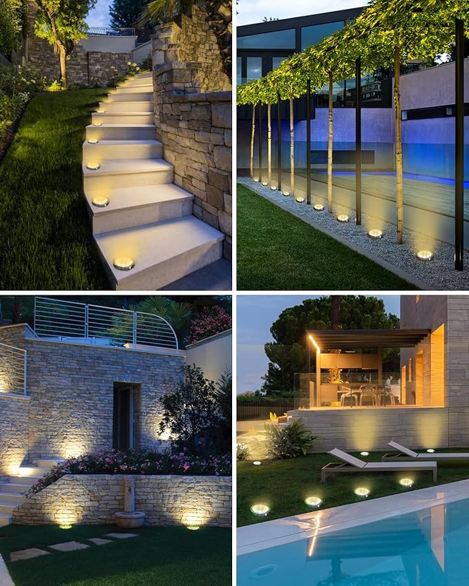 btfarm 24 Pack Solar Lights Outdoor, 8 LED Solar Ground Lights IP65 Waterproof Flat Solar Disc Light, Pathway Lights for Garden Lawn Patio Yard Path Landscape, Warm White btfarmdecorativelighting