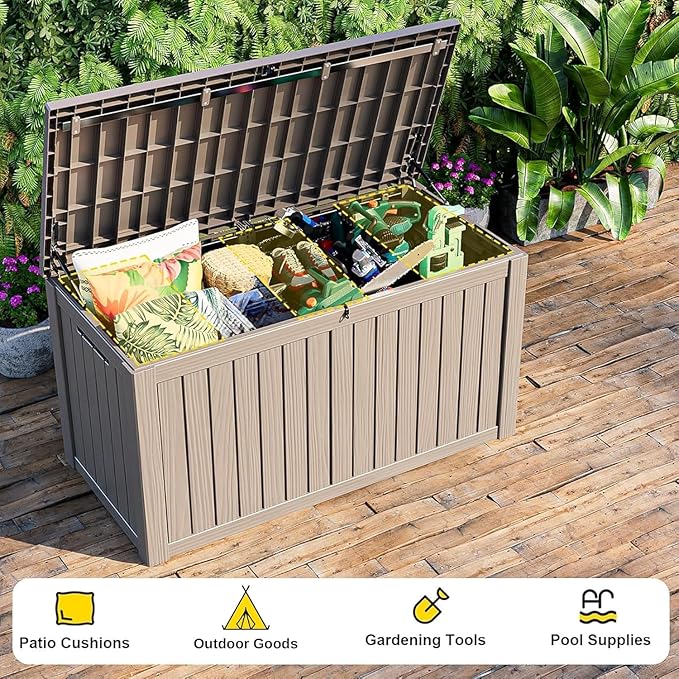 DRATO 180 Gallon Outdoor Storage Box, Large Waterproof Deck Box, Lockable Resin Storage Container with Reinforced Support for Patio Cushions, Garden Tools, UV-Resistant Outdoor Chest（Gray，180 Gallon） DRATOprovidesawarmandcozy