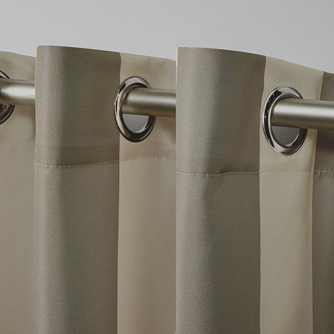Exclusive Home Canopy Stripe Indoor/Outdoor Grommet Top Curtain Panel, 54"x96", Taupe / Sand, Set of 2 Exclusive+Home