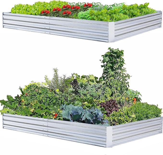 Galvanized Raised Garden Beds for Vegetables Large Metal Planter Box Steel Kit Flower Herb (8 x 4 x 1 ft * 2 Pack, Galvanized) FOYUEE