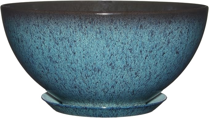 Classic Home and Garden Rosie Modern Planter w/Drainage - Contemporary Planter Bowls - Shallow Round Vases for Small Plants - Versatile Indoor & Outdoor Pots (10” Indigo Speckle) ClassicHomeandGarden