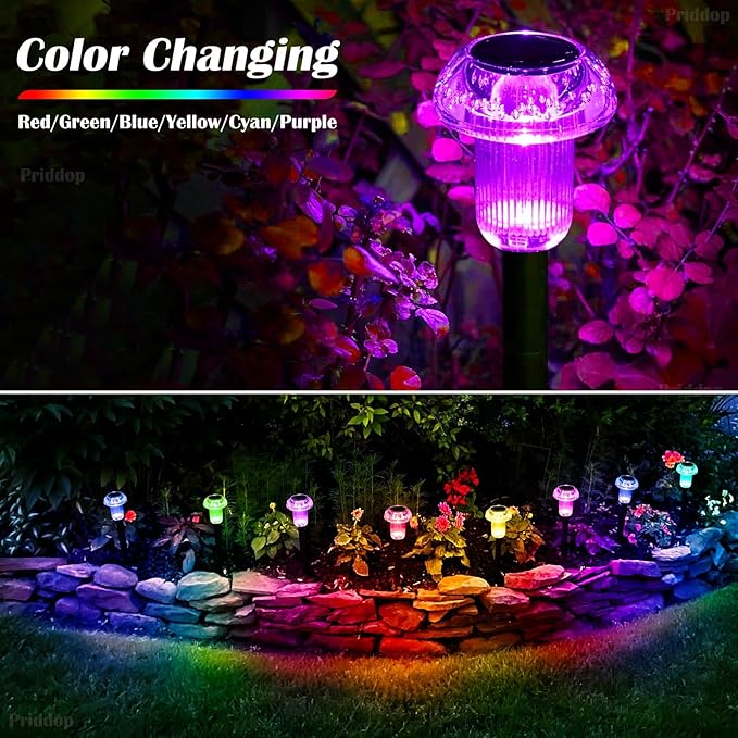 Solar Lights Outdoor Pathway Waterproof 8 Pack Color Changing LED Acrylic Mushroom Decorative Garden Lights for Yard Landscape Patio Outside Decorations Priddop