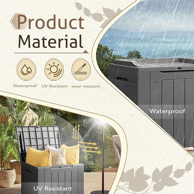 Flamaker Deck Box 31 Gallon Waterproof Resin Small Deck Box with Lid, Indoor Outdoor Package Delivery Box, Organization and Storage for Patio Furniture, Garden Tools, Outdoor Cushions (Grey) Flamaker