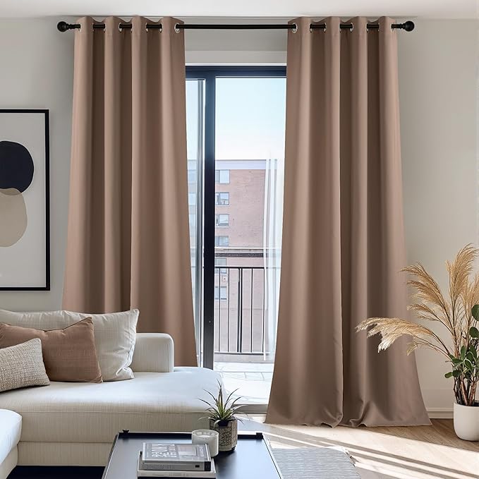 NICETOWN Curtain for Living Room 108 inches Long, UV Blocking Thermal Curtains for Bedroom, Waterproof Outdoor/Indoor Sunlight Shade for Patio, Porch, Dining Room, 52'' Wide, Tan, 1 Panel NICETOWN