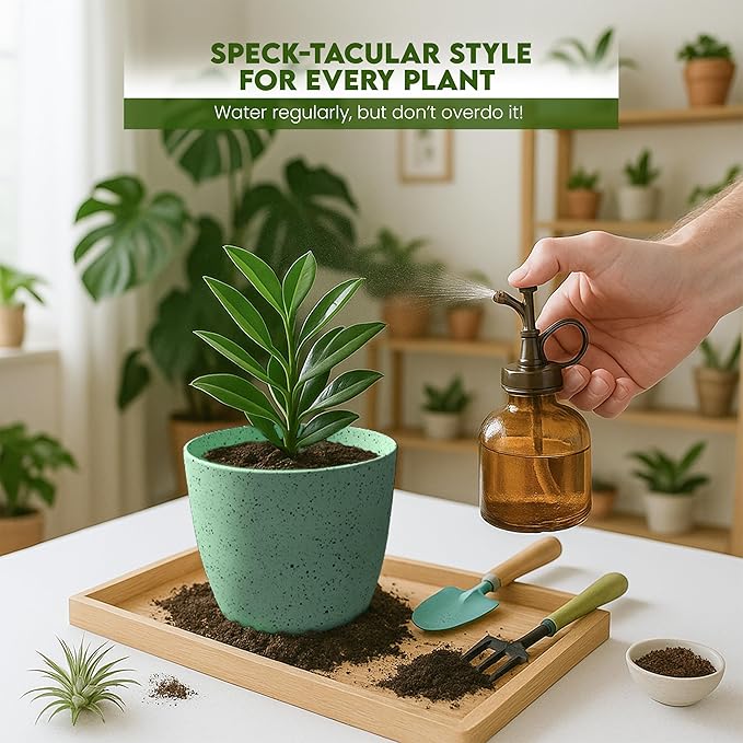 Utopia Home - Spotty Plant Pots Indoor with Drainage - 7/6.6/6/5.3/4.8 Inches Flower Pots - 10 Pack Plastic Planters - Ideal for Stocking Stuffers - (Speckled Mint, Pack of 10) UTOPIAHOME