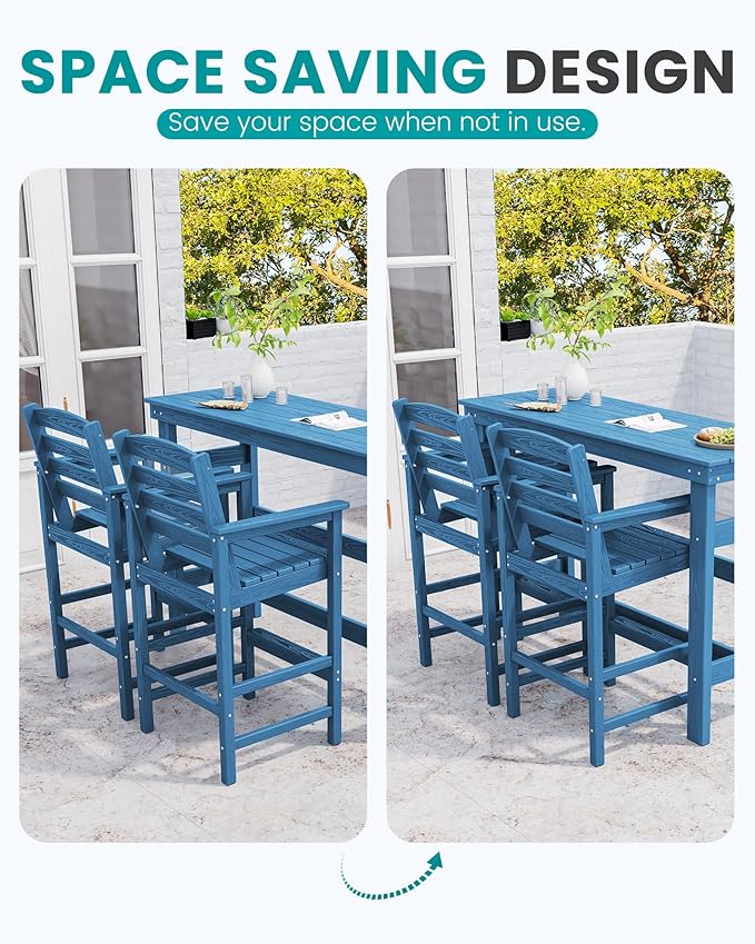 SERWALL 41" Outdoor Bar Table, HDPE Patio Bar Counter Height Table, All Weather Adirondack Outdoor Bar Height Table, Rectangle Patio Bar Table for Outside, Garden, Backyard, Balcony, Poolside, Blue SERWALL