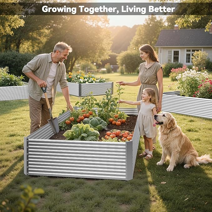 2 Pack Tall 8x4FT Raised Beds for Gardening, Corrugated Galvanized Steel Raised Garden Bed, Outdoor Metal Above Ground Garden Bed for Vegetables and Flowers(Rectangular) OZMSHF