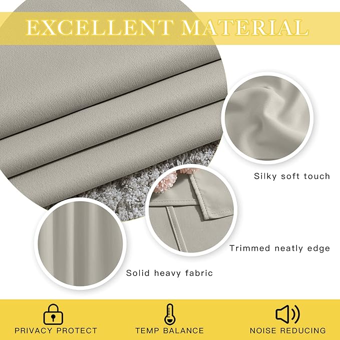NICETOWN Blackout Curtain for Living Room, Thermal Insulated Solid Grommet Sound Reducing Energy Saving Window Treatment for Bedroom/Living Room, Natural, 1 Panel, W80 x L90 NICETOWN