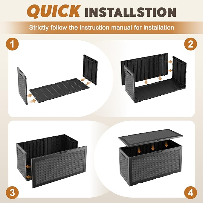 Outdoor Storage Box, Resin Deck Boxes Indoor and outdoor, Waterproof Storage Box Lockable Lid (Black, 101 Gallon) NBYSGO
