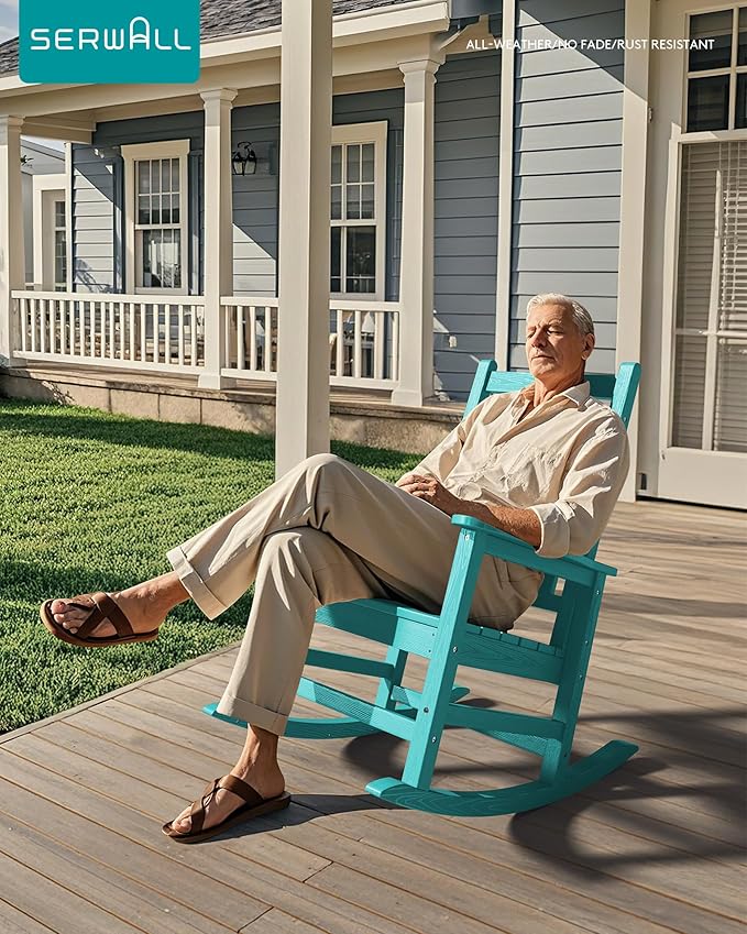 SERWALL Oversized Outdoor Rocking Chair Set of 4, HDPE Rocker for Adults, Patio Rocking Chairs for Porch, Aruba SERWALL