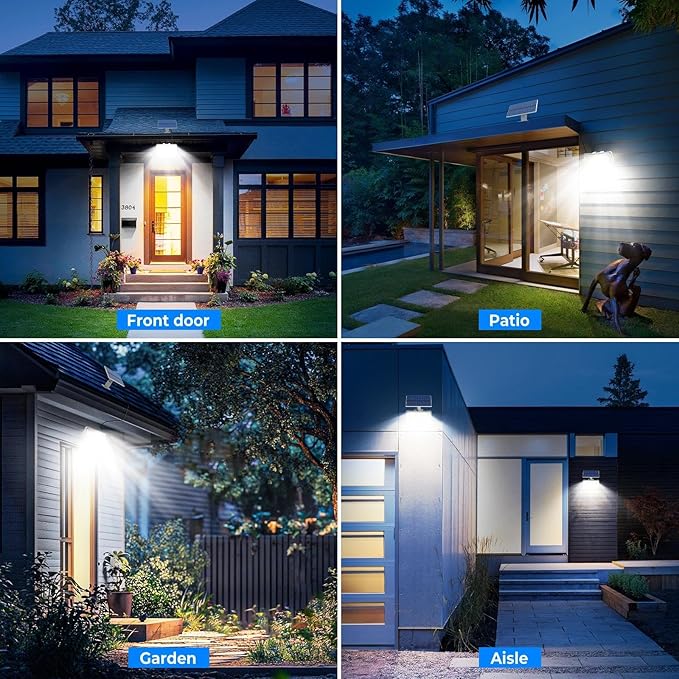 Peasur 1 Pack Solar Motion Lights Outdoor, 318 LED Solar Security Light with 3 Modes, IP65 Waterproof Powered Flood Lights for Outside Patio Garage Yard, (Cool Light,White Frame) Peasur