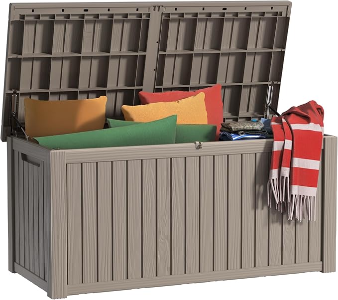 200 Gallon Outdoor Deck Box, Lockable Waterproof Outdoor Storage Boxes For Garden Tools,Indoor Cushions,Accessories Outside Storage Resin Weatherproof Container(Grey) MAIUSCOLI