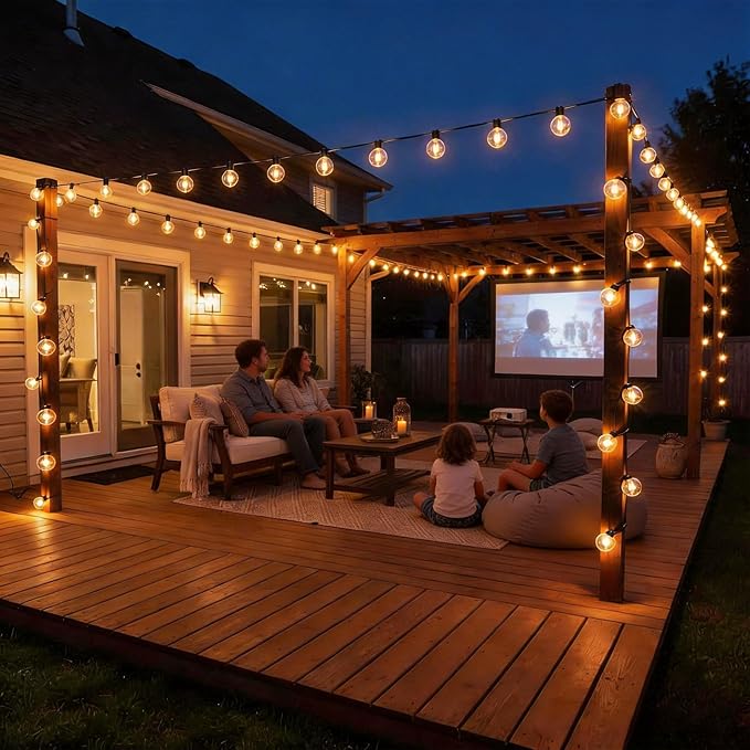 RTTY Dense-Glow Outdoor String Lights 120ft, G40 Led Patio Globe Lights with 62pcs Bulbs,Shatterproof Waterproof Connectable Hanging for Porch Cafe Bistro Backyard Gazebo Balcony Deck Party RTTY